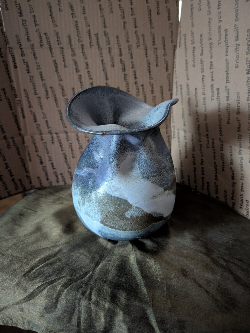 Handcrafted Ceramic Vase in Blue and Earth Tones